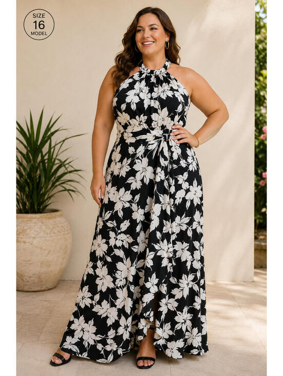 Donna Morgan Dresses & Skirts - Donna Morgan / London Times Woman Black & White Floral Halter Maxi Dress SZ 16